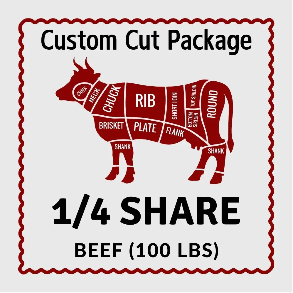 Beef share box with various cuts of grass-fed beef